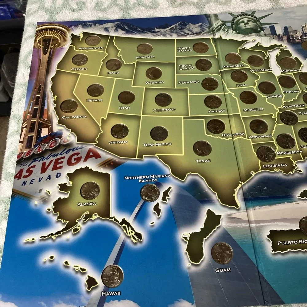 State Quarter Set, Complete 56pc 1999-2009 incl. 6 Territories & Folder Map